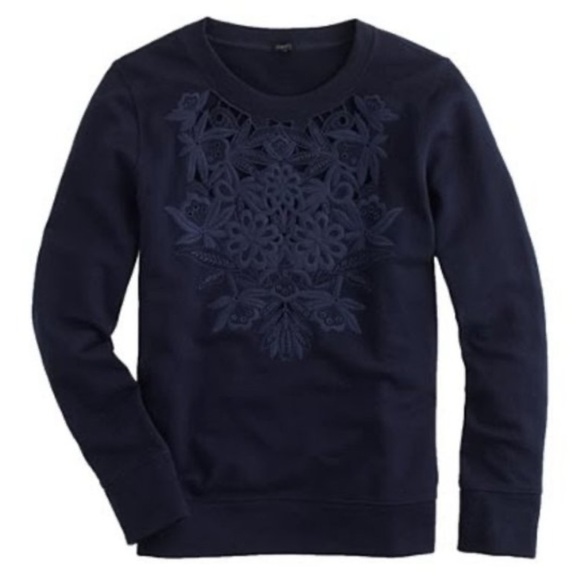 J. Crew Navy Cotton Embroidered Floral Sweatshirt Small - Picture 1 of 8